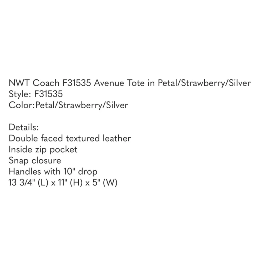 Coach Avenue Large Tote Strawberry Petal